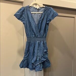 Michael Kors Blue Ruffled V-Neck denim dress